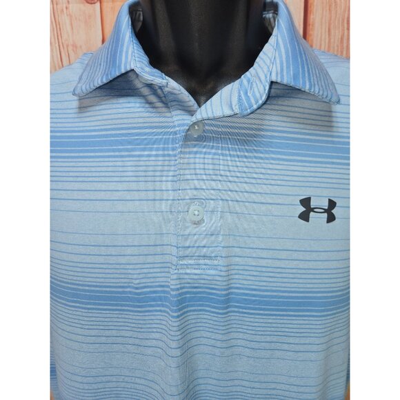 Under Armour Mens The Playoff Polo Shirt Blue Striped Small - Picture 3 of 8
